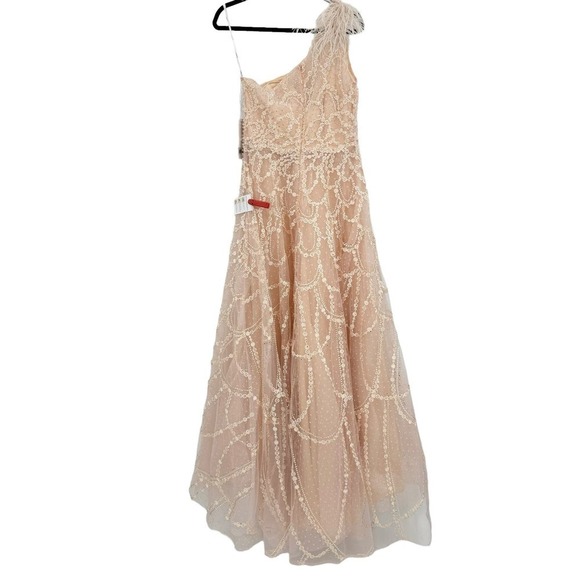 MAC DUGGAL Embellished Feathered One-shoulder Gown in Tulle Size 8 NWT - Picture 13 of 13
